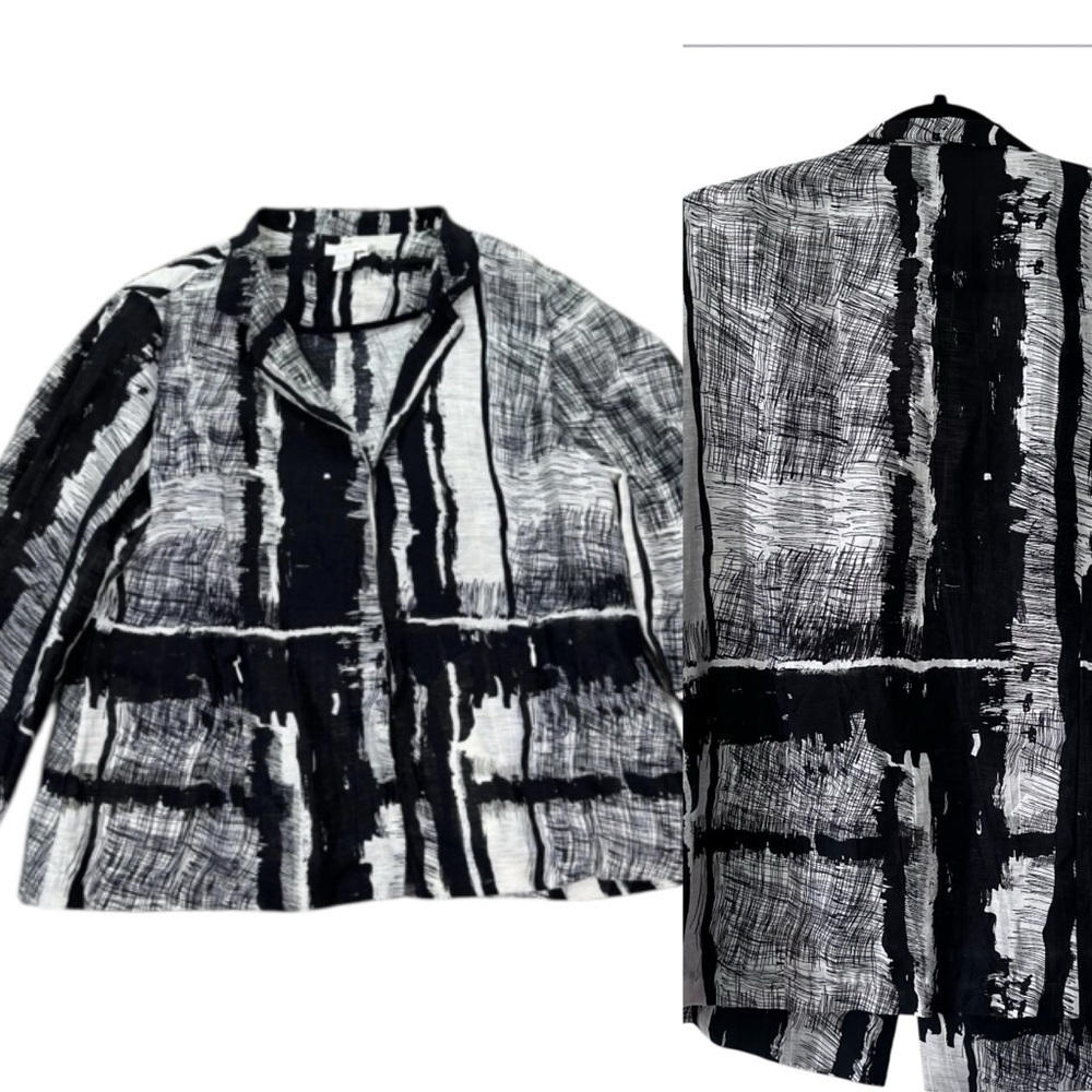 Chicos Linen Abstract Art to Wear Jacket Black and White size XL - Picture 2 of 12